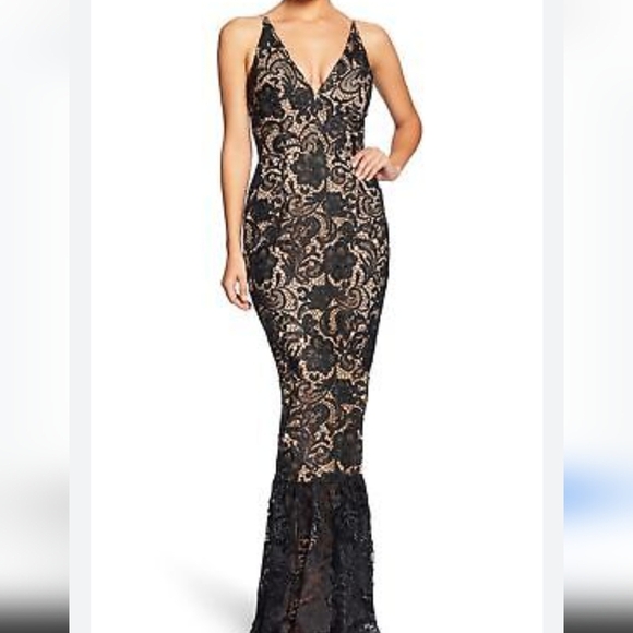 DRESS THE POPULATION SOPHIA CROCHET LACE MERMAID BLACK...Size Medium - Picture 1 of 9